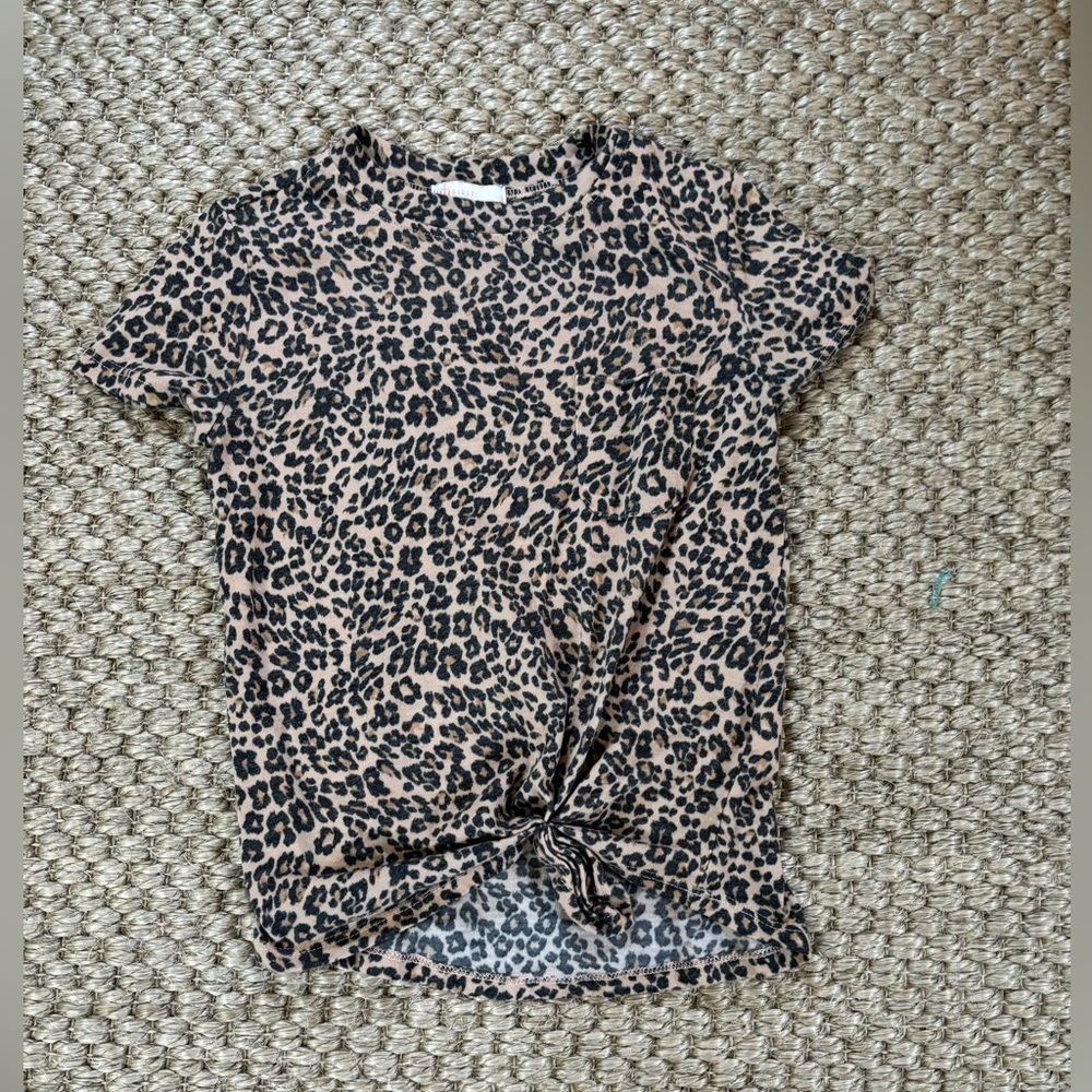 GB Girls Cheetah Print Short Sleeve Top with Tie Knot Front Size S